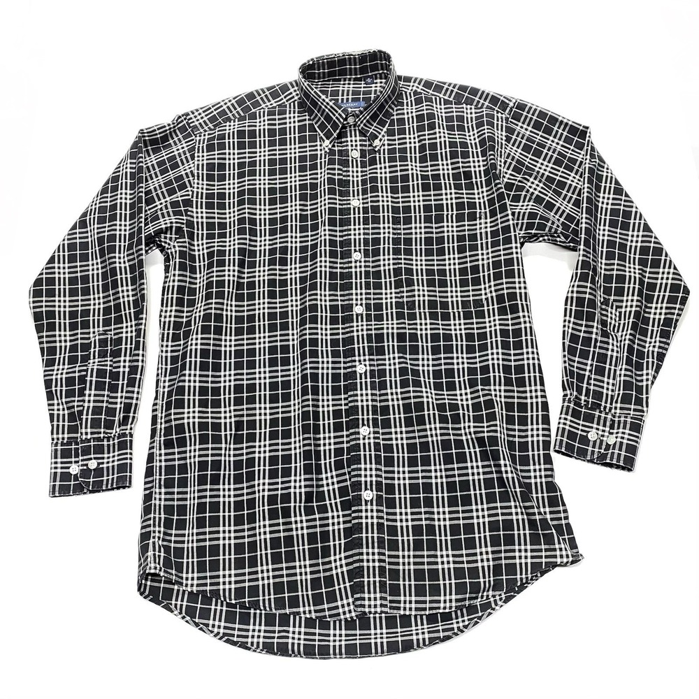 Vintage Burberry London Button Shirt Men M Black White Plaid Nova Check READ